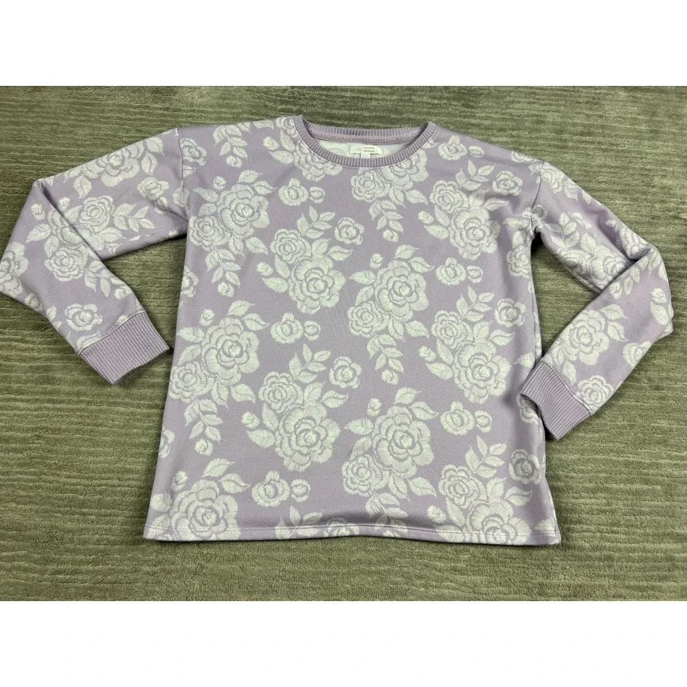 LC Lauren Conrad Sweatshirt Women Small Purple Floral Rose Sleepwear Top Relaxed